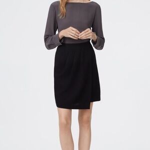 CLUB MONACO Benellie Skirt Black Side Pleat Mini Skirt Pleated Asymmetrical Hem